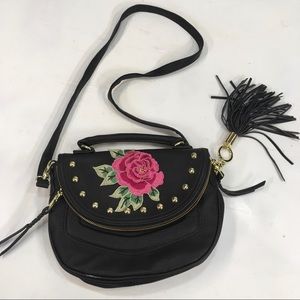 Steve Madden Black Leather Fringe Rose Purse